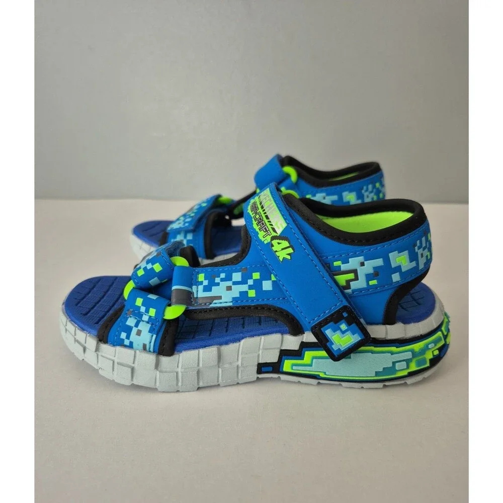 Skechers Kids Mega Craft Splash 4K Sandals Blue Pizel Minecraft Style Size 12